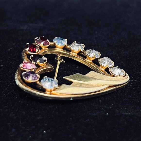 Vintage Catamore 1/20 12k Gold Filled Rhinestone Heart Brooch (5177) - Picture 2 of 5